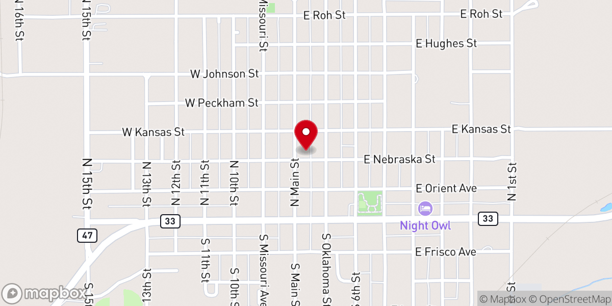 Map showing location of First Baptist Church of Thomas, OK