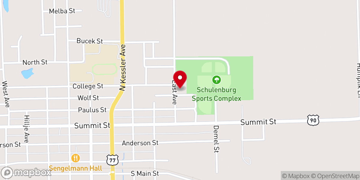 Map showing location of Schulenburg Area Food Pantry