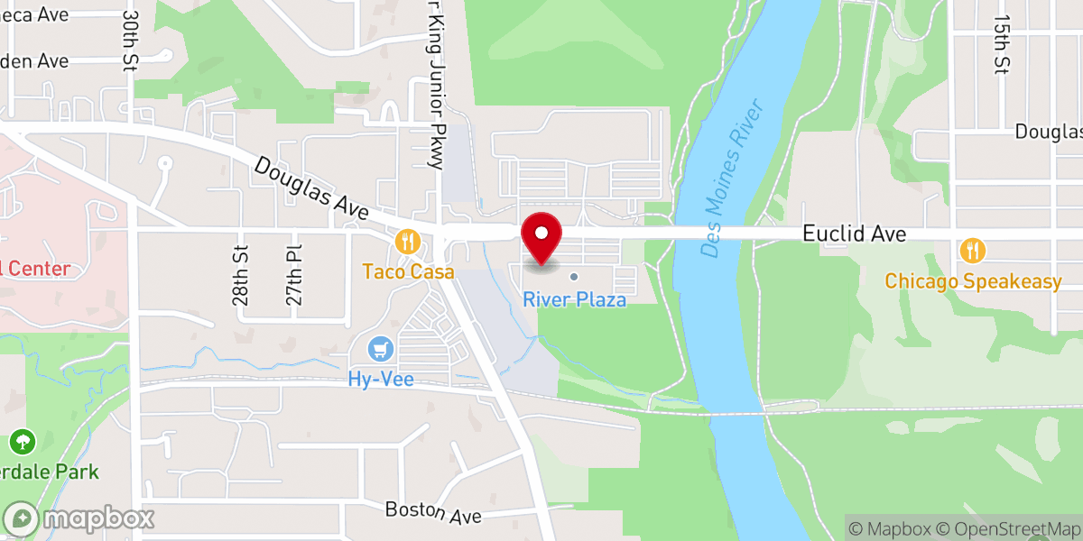 Map showing location of Des Moines Vineyard Church