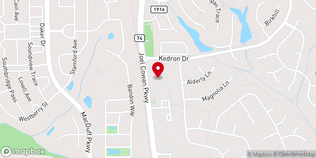 Map showing location of Peachtree City Christian Church