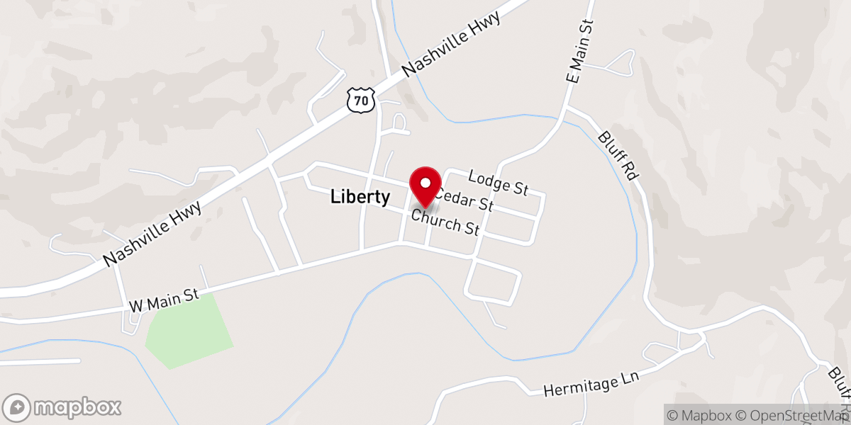 Map showing location of Liberty Church