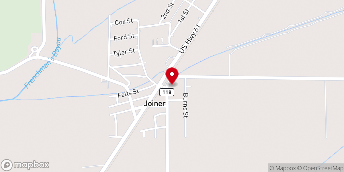 Map showing location of Joiner Baptist Church