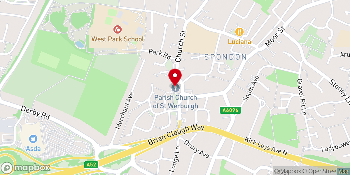 Map showing location of St Werburghs Church, Spondon