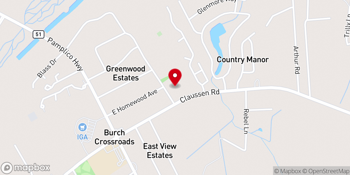Map showing location of Greenwood Baptist Church