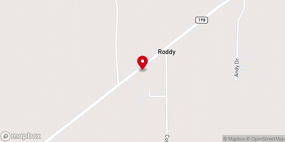 Map showing location of Roddy Baptist Church