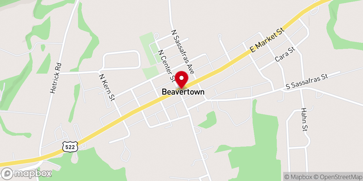 Map showing location of Beavertown
