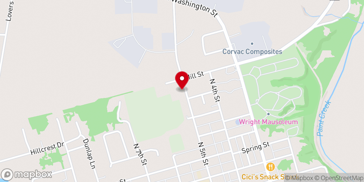 Map showing location of Greenfield Area Christian Center