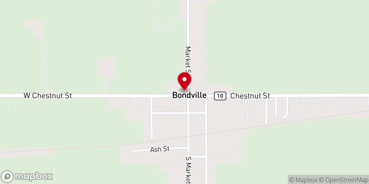 Map showing location of Bondville United Methodist Church