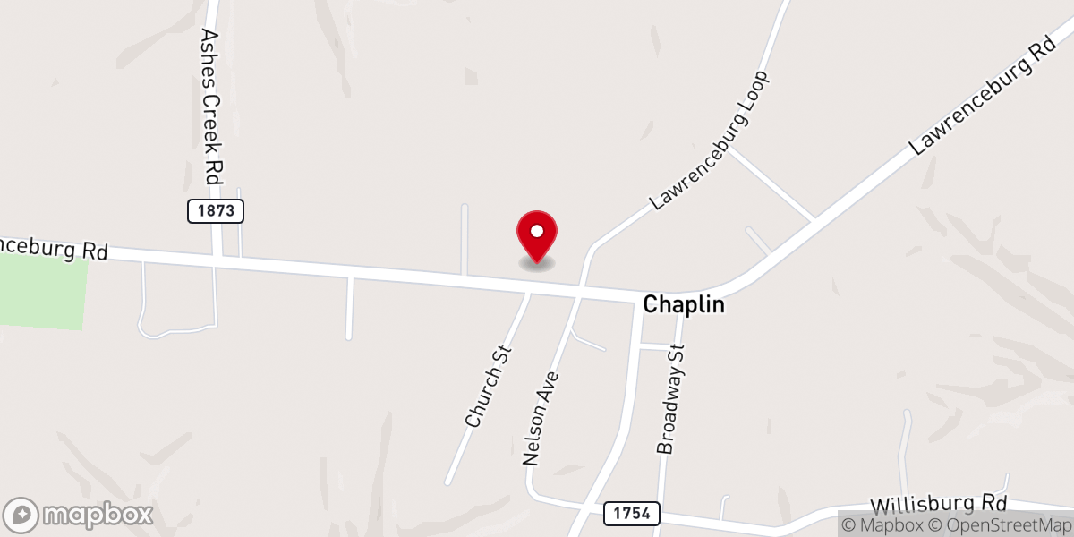 Map showing location of Chaplin Christian Church