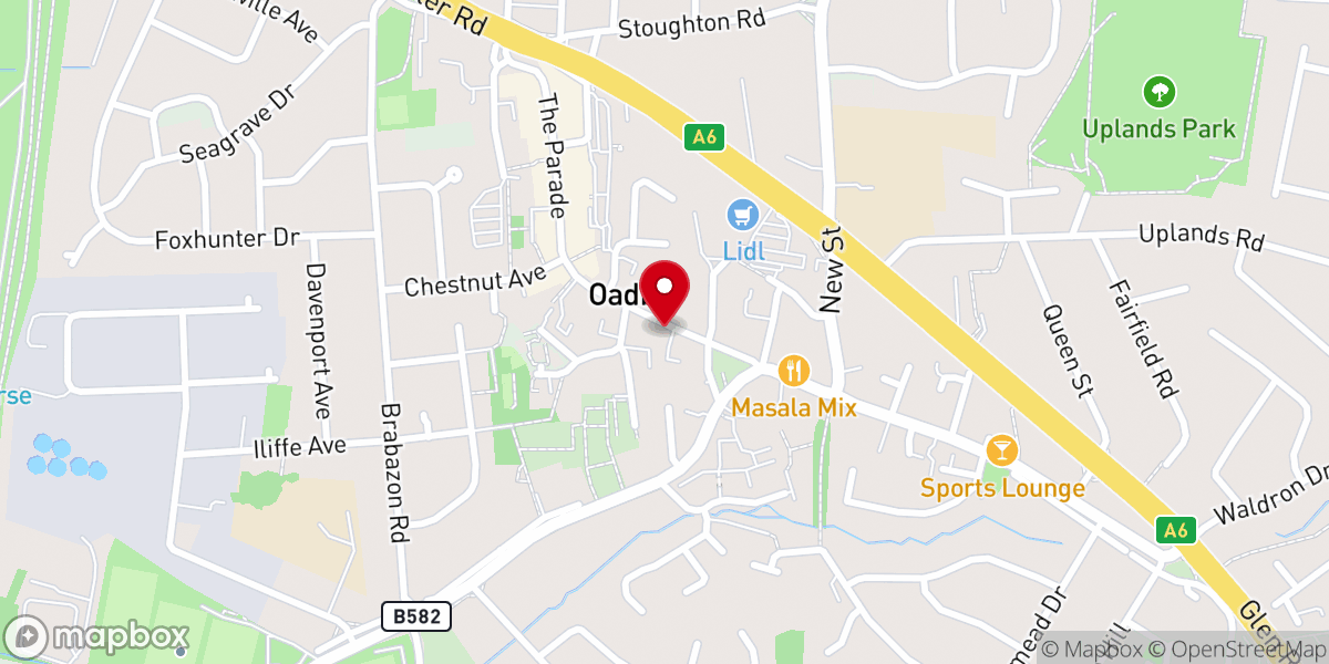 Map showing location of Oadby Baptist Church