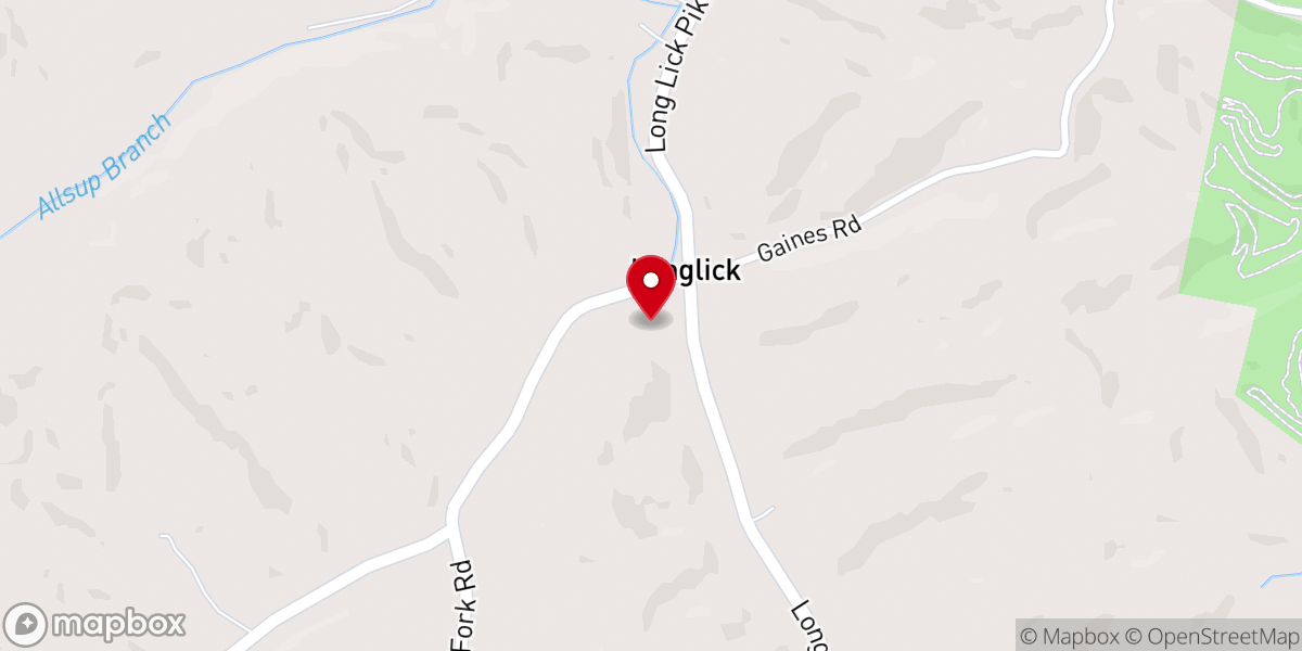 Map showing location of Long Lick Baptist Church
