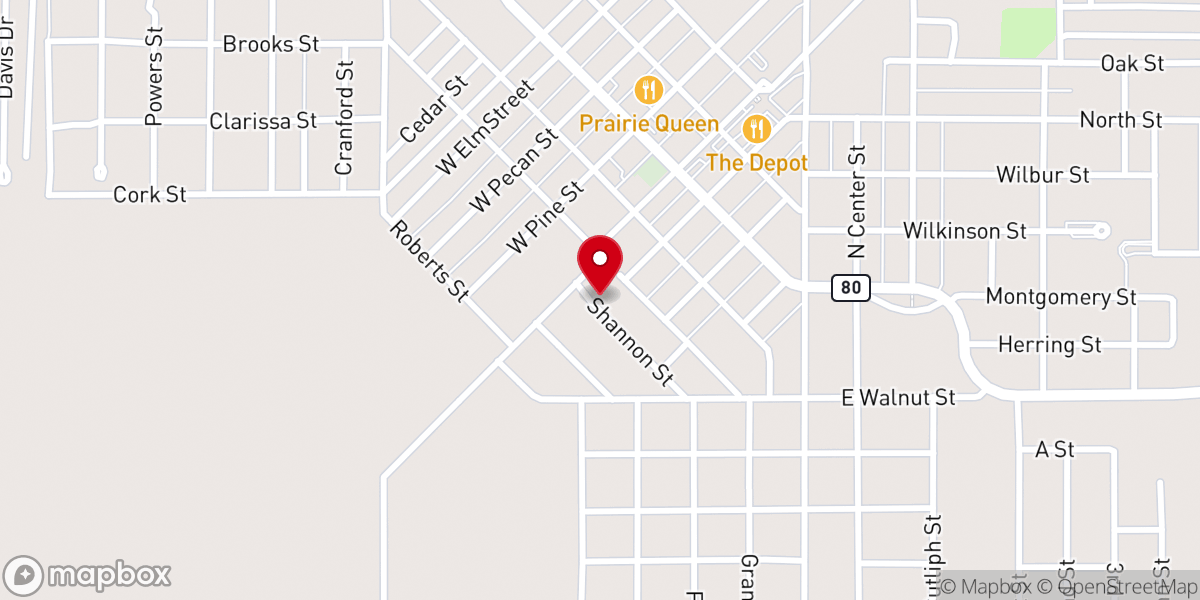 Map showing location of Free Will Baptist Church