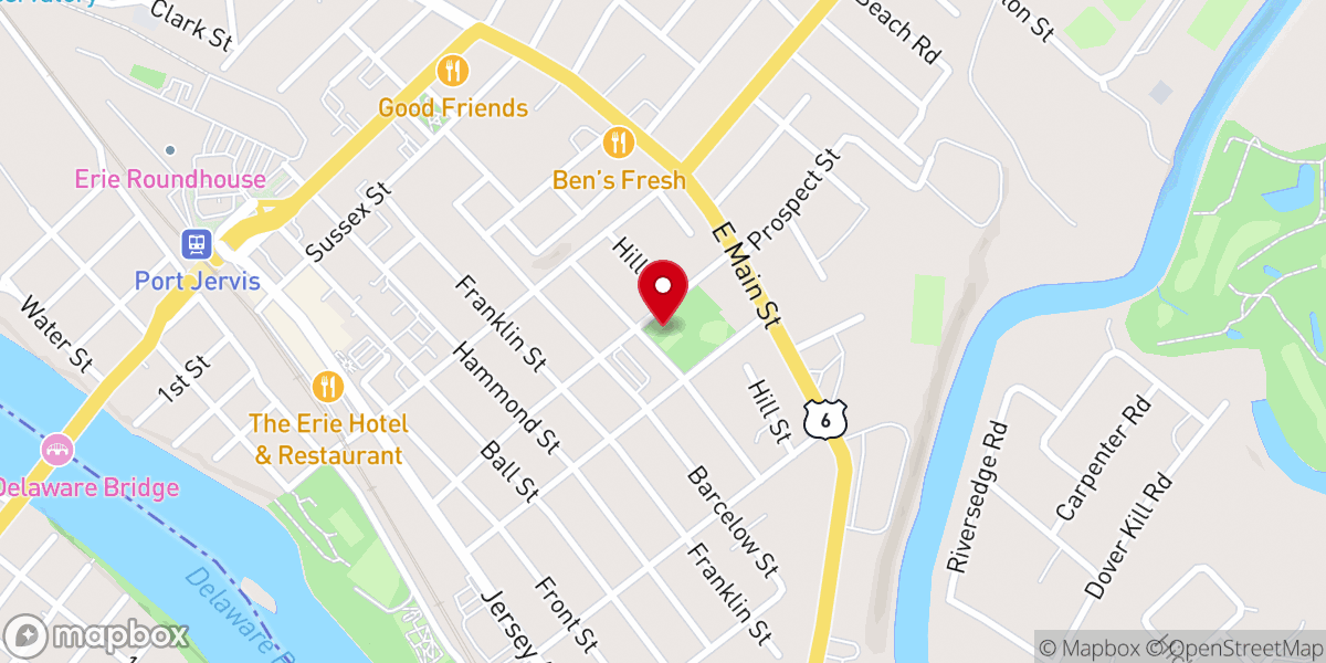 Map showing location of Church Street Park-tennis/pickleball courts