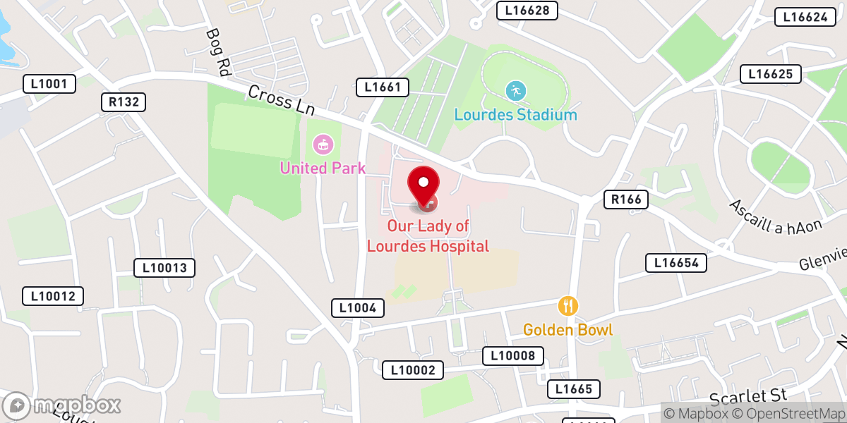 Map showing location of Our Lady of Lourdes Hospital, Drogheda