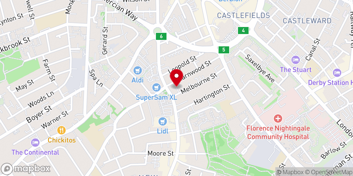Map showing location of Derby Charnwood Spiritualist Church
