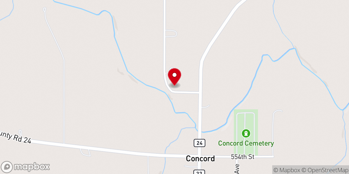 Map showing location of Concord Church of Christ
