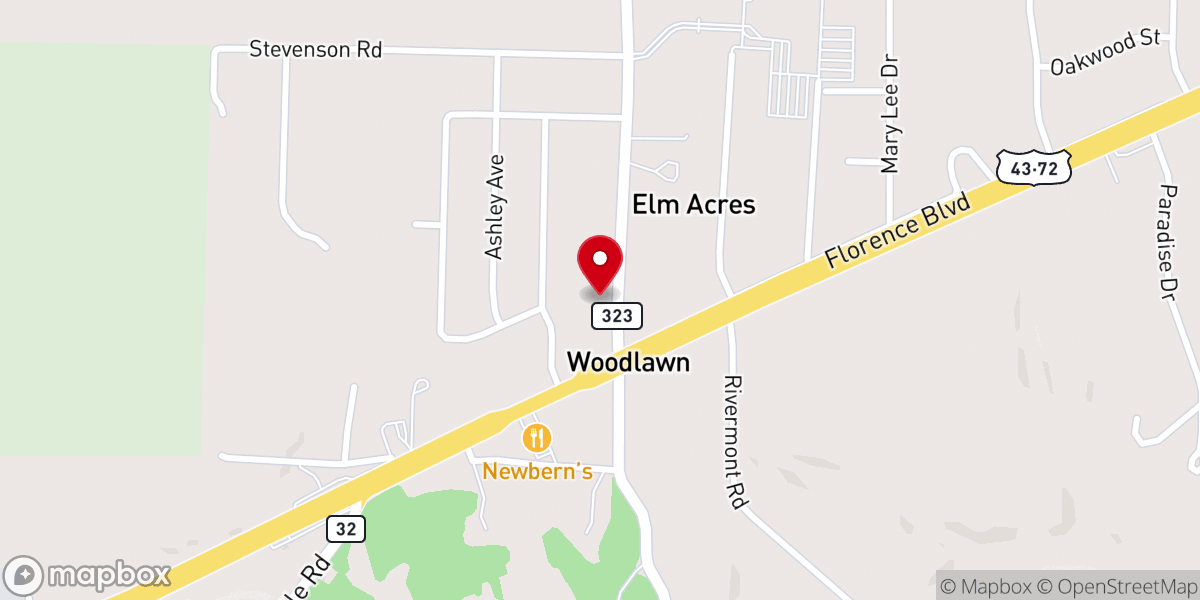 Map showing location of Woodlawn Church of Christ