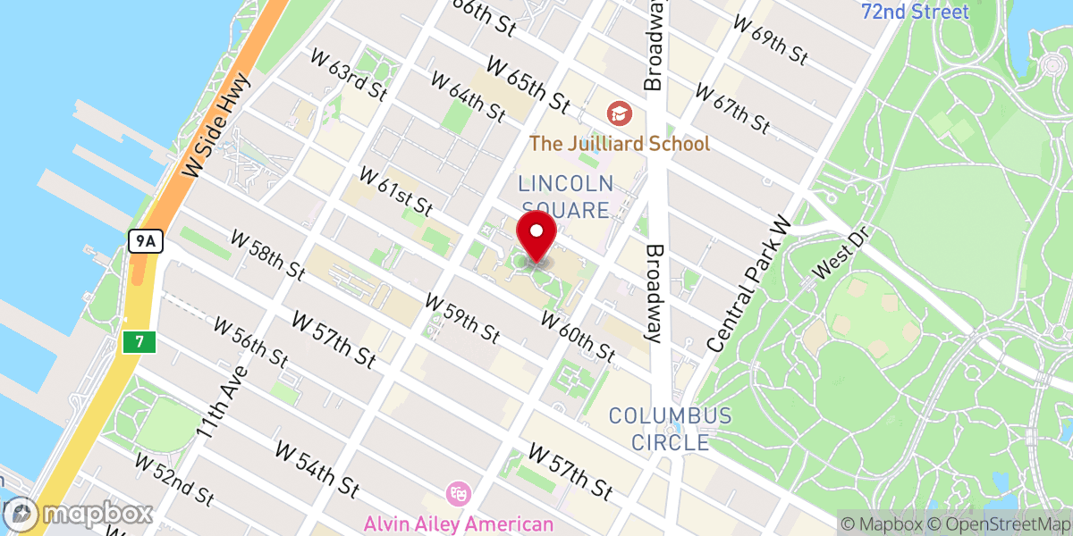 Map showing location of Fordham University at Lincoln Center