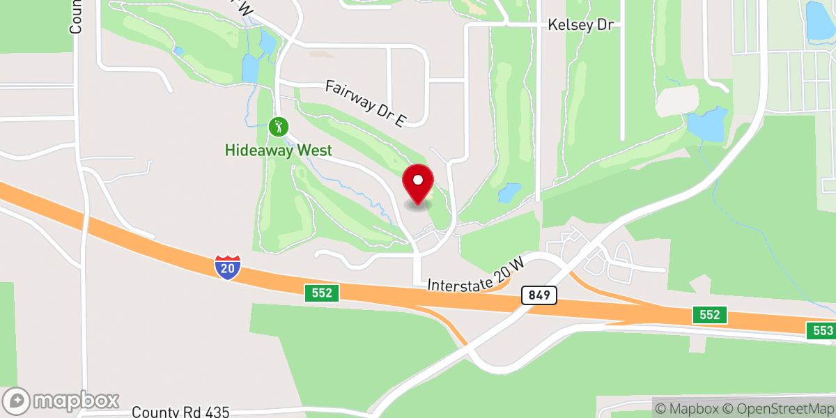 Map showing location of Hideaway Lake Club