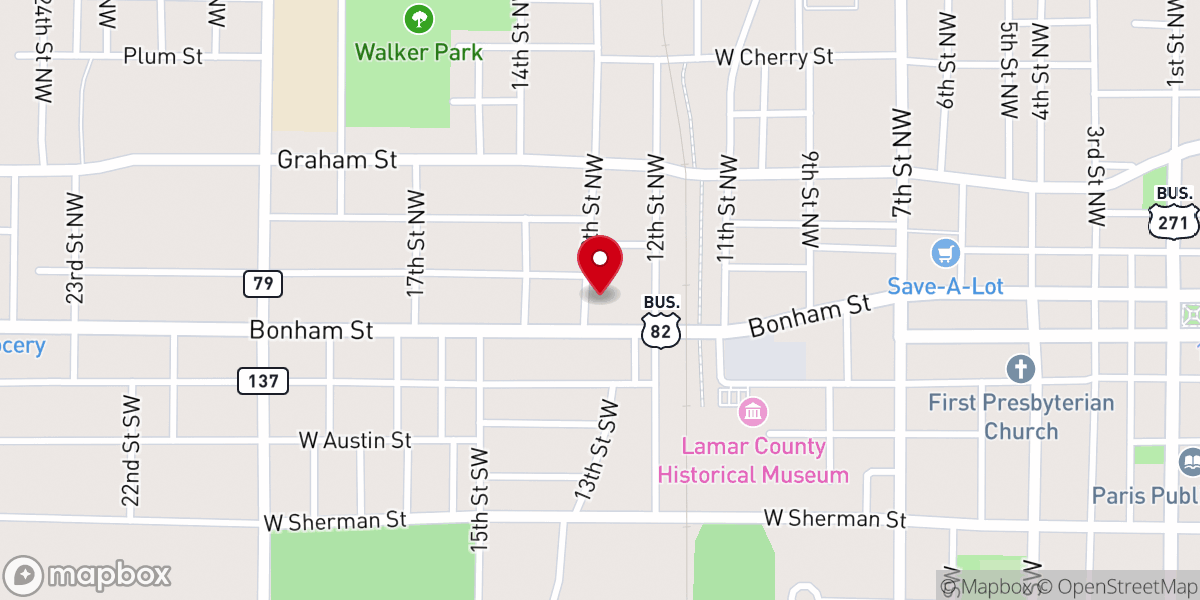 Map showing location of Bonham Street Church of Christ