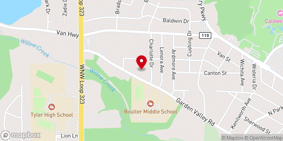 Map showing location of Tyler Full Gospel Holy Temple