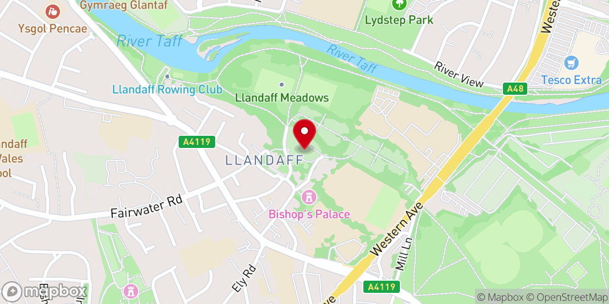 Map showing location of Llandaff Cathedral