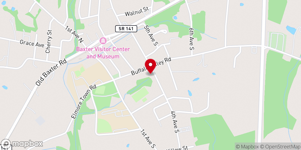 Map showing location of Baxter First Baptist Church