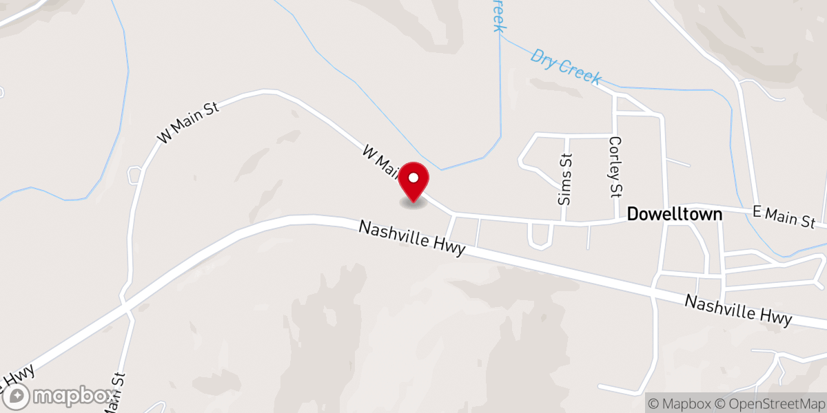 Map showing location of Dowelltown Baptist Church