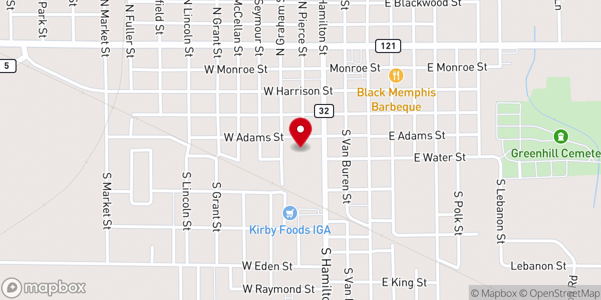 Map showing location of Restoration Community Church of Sullivan, IL