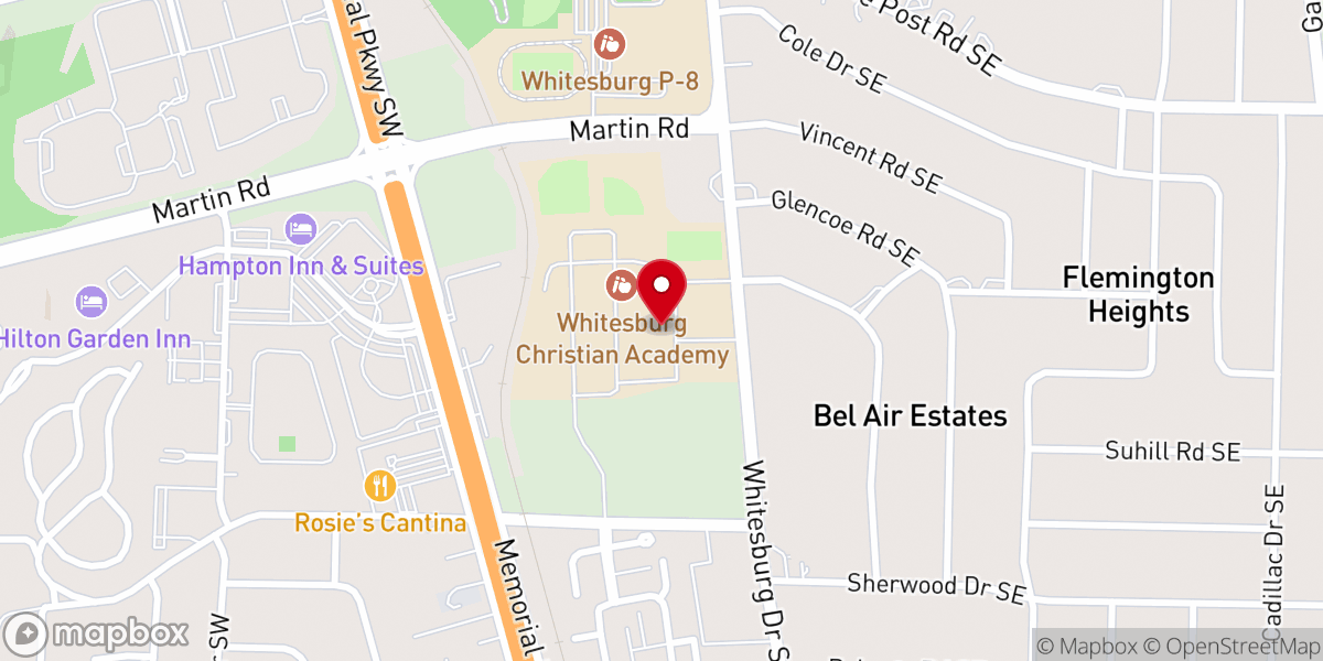 Map showing location of Whitesburg Baptist Church South Campus