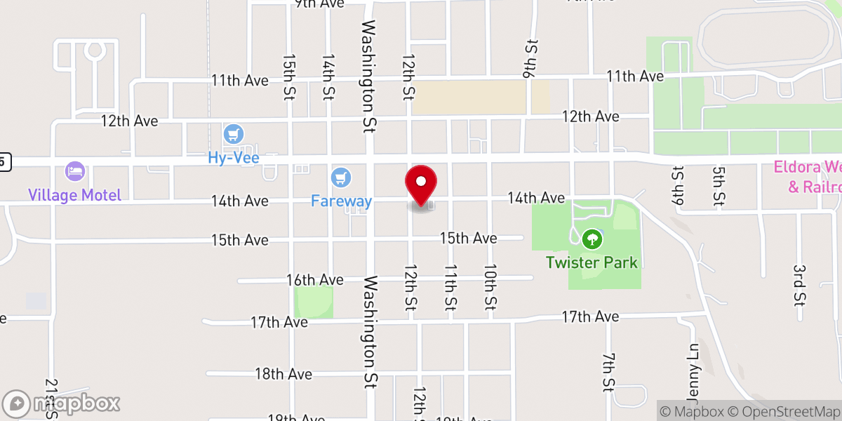 Map showing location of Eldora United Methodist Church