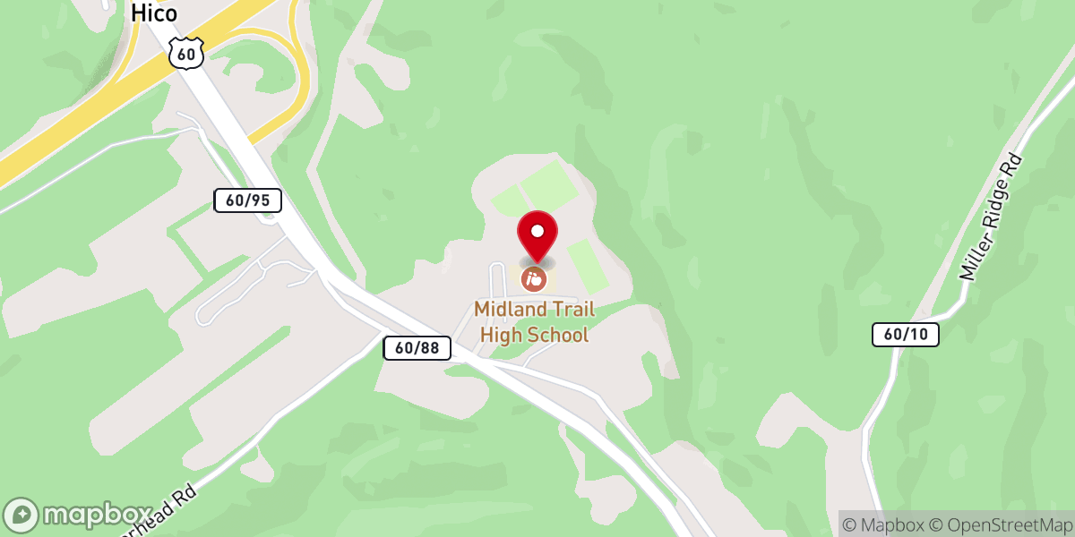 Map showing location of Midland Trail High School