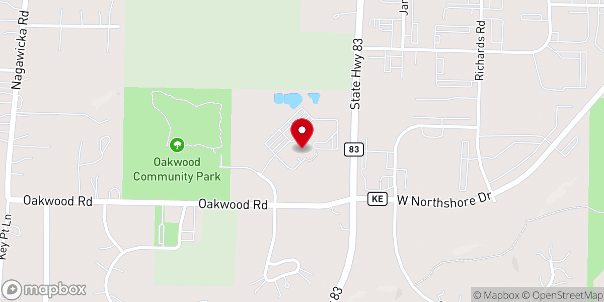 Map showing location of Oakwood Church