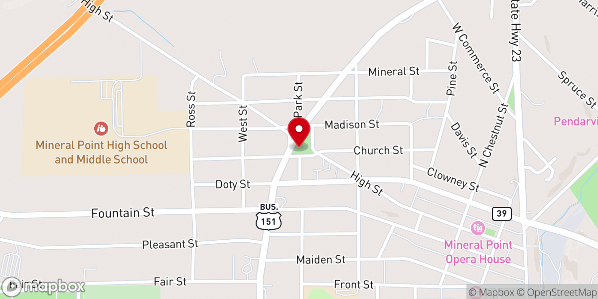 Map showing location of Mineral Point Water Tower