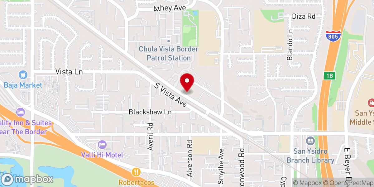Map showing location of San Ysidro First Assembly of God