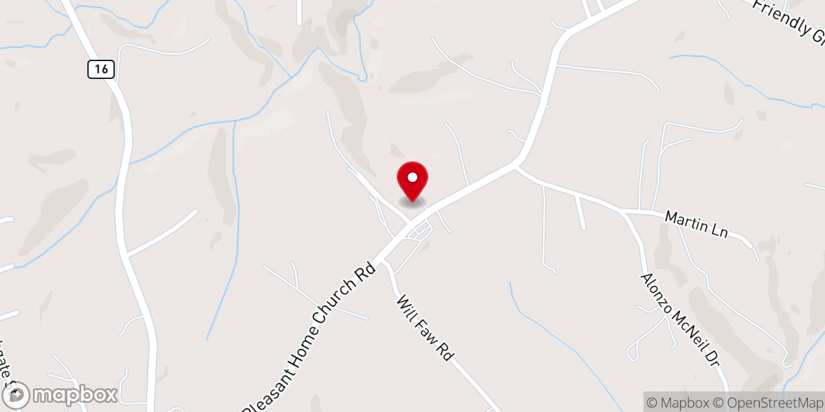 Map showing location of Pleasant Home Baptist Church