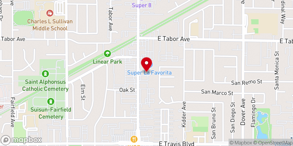 Map showing location of Family of Faith Christian Center, 1908 N Texas Street, Fairfield CA 94533