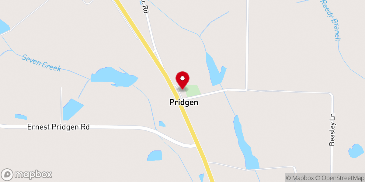 Map showing location of Pridgen Baptist Church