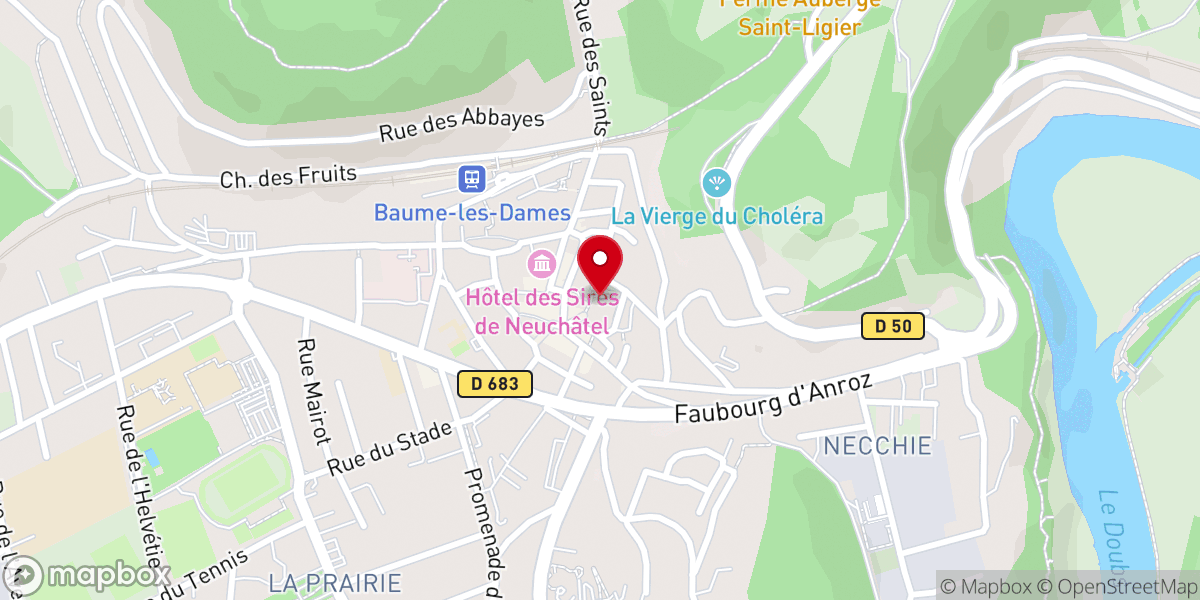 Map showing location of Abbaye de Baume-les-Dames