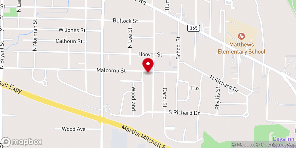 Map showing location of Centennial Baptist Church
