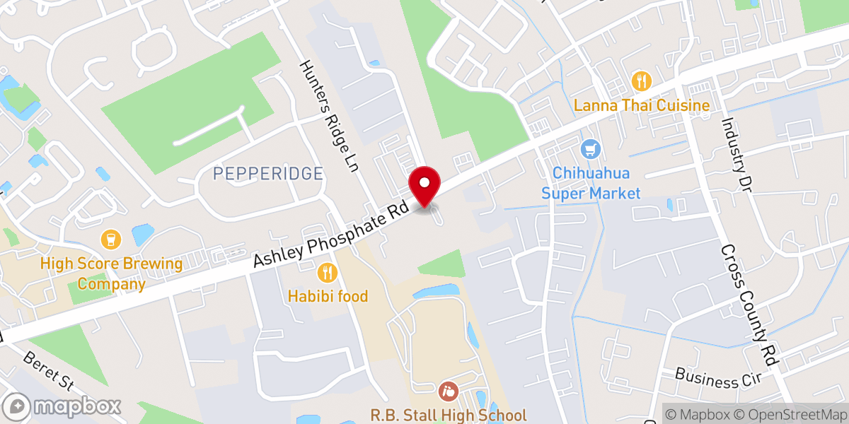 Map showing location of Hillcrest Baptist Church