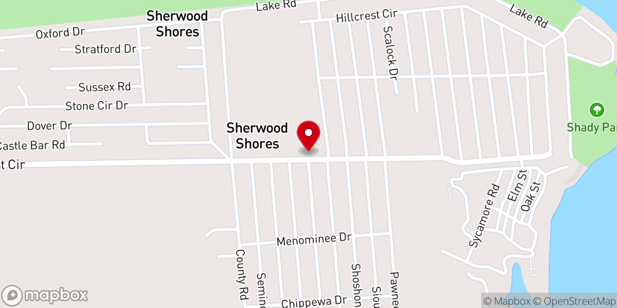 Map showing location of Sherwood Shores Chapel