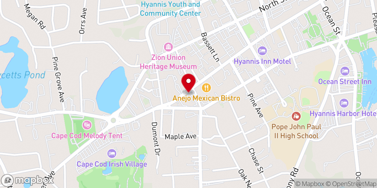 Map showing location of Hyannis First Brazilian Baptist