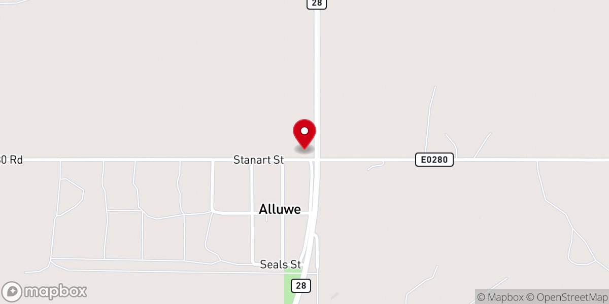 Map showing location of Alluwe Baptist Church
