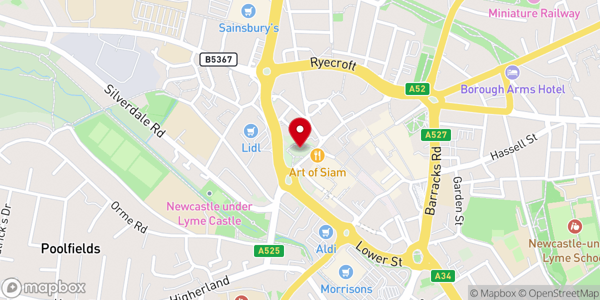 Map showing location of St Giles' Church, Newcastle under Lyme