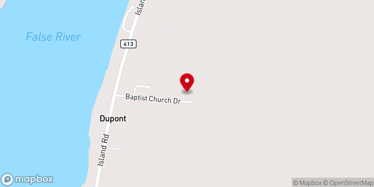 Map showing location of False River Baptist Church