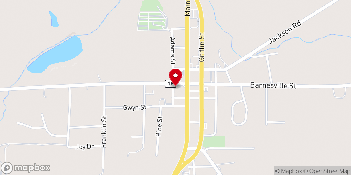 Map showing location of Zebulon First Baptist Church