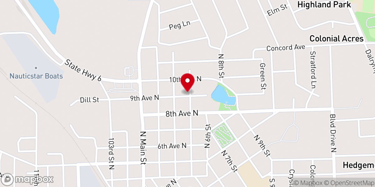 Map showing location of Lakeside Baptist Church