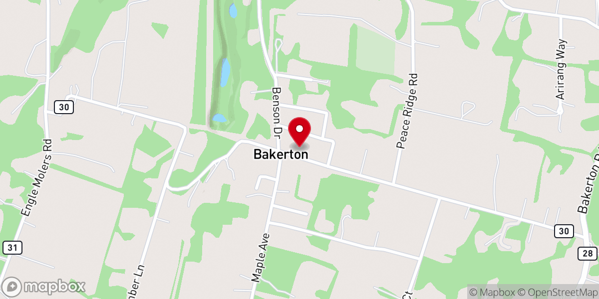 Map showing location of Bakerton United Methodist Church