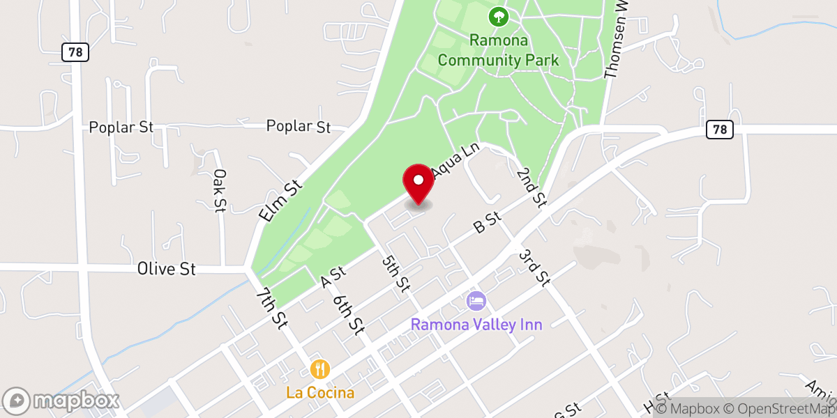 Map showing location of Ramona Valley Presbyterian Church